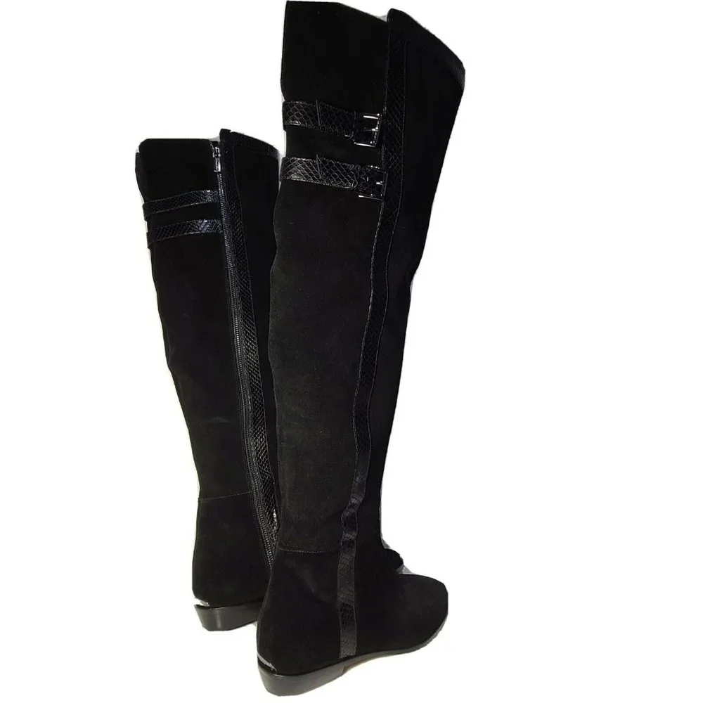 Michael Kors Womens boots OTK Over the Knee black Suede snake trim flat sz 7.5